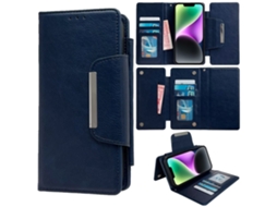 Capa Destacável Para Iphone 14 Plus Pele Sintética Azul