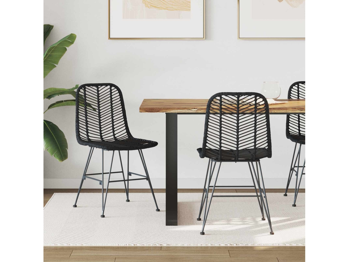 Vidaxl Cadeira De Jantar 2 Unid. Rattan E Ferro Preto