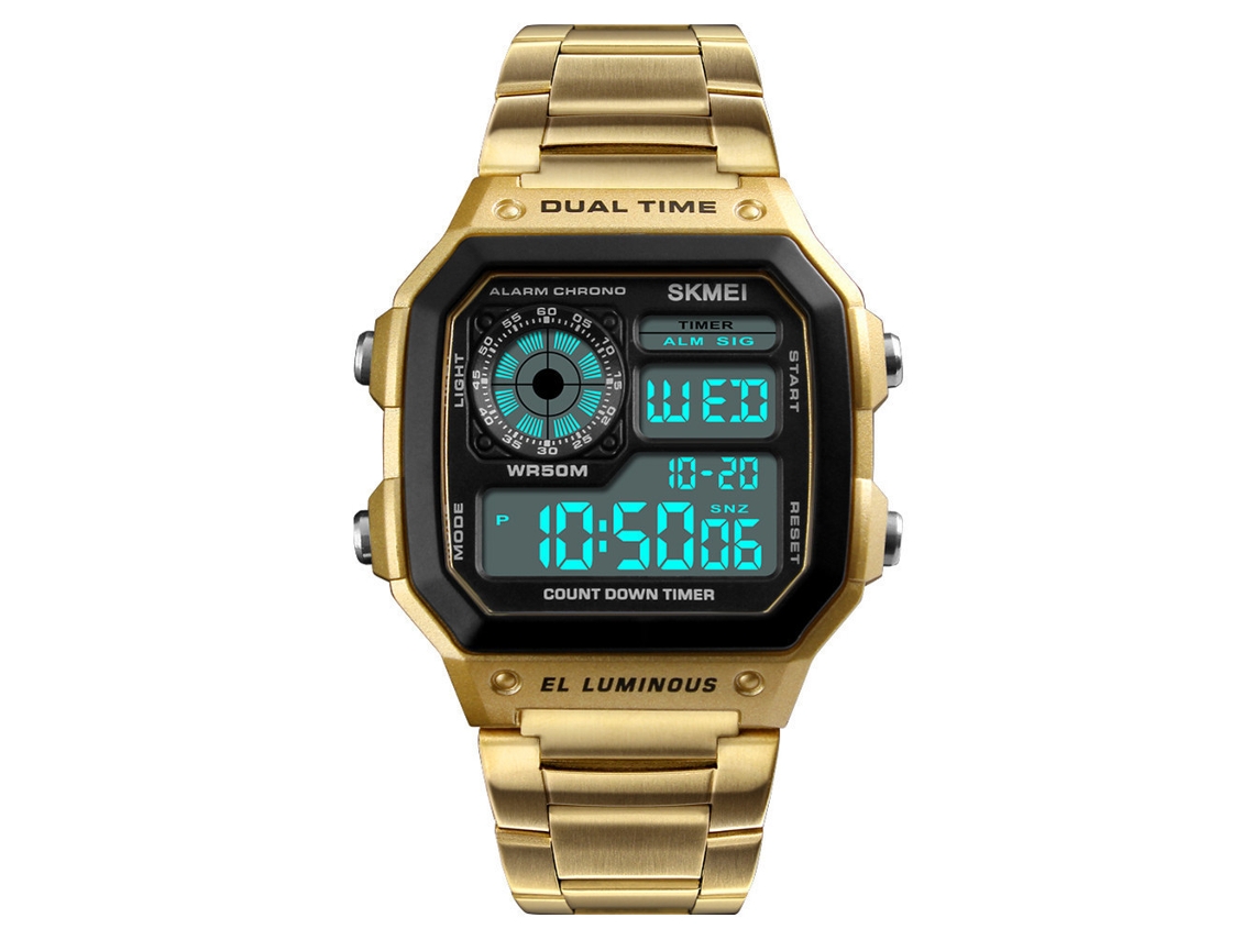 Relógio Masculino Fashion Luminoso 50m Resistente À Água Data e Hora Dourado