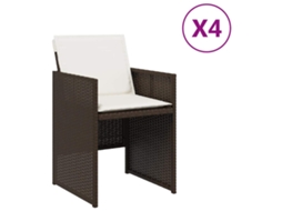Conjunto de 4 Cadeiras de Jardim com Almofadões Vime Pe Castanho MAISON EXCLUSIVE