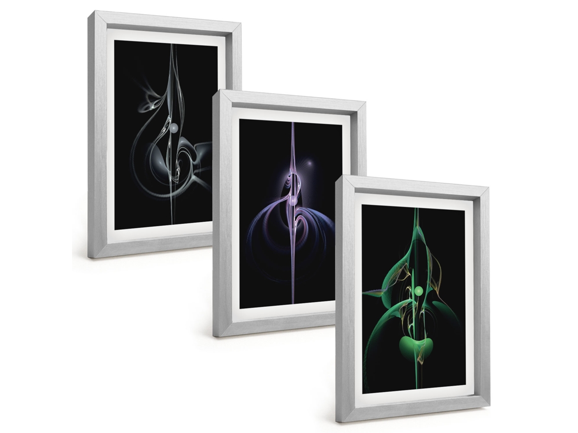 Composição De Quadros Padrões Abstratos, Preto Cores Espelharte (3 Peças 20x30 Cm)