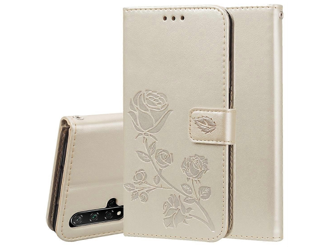 Capa De Couro Pu Com Estampa De Rosas Em Relevo, Formato Flip Horizontal, Com Suporte, Compartimentos Para Cartões E Carteira Para Huawei Honor 20.