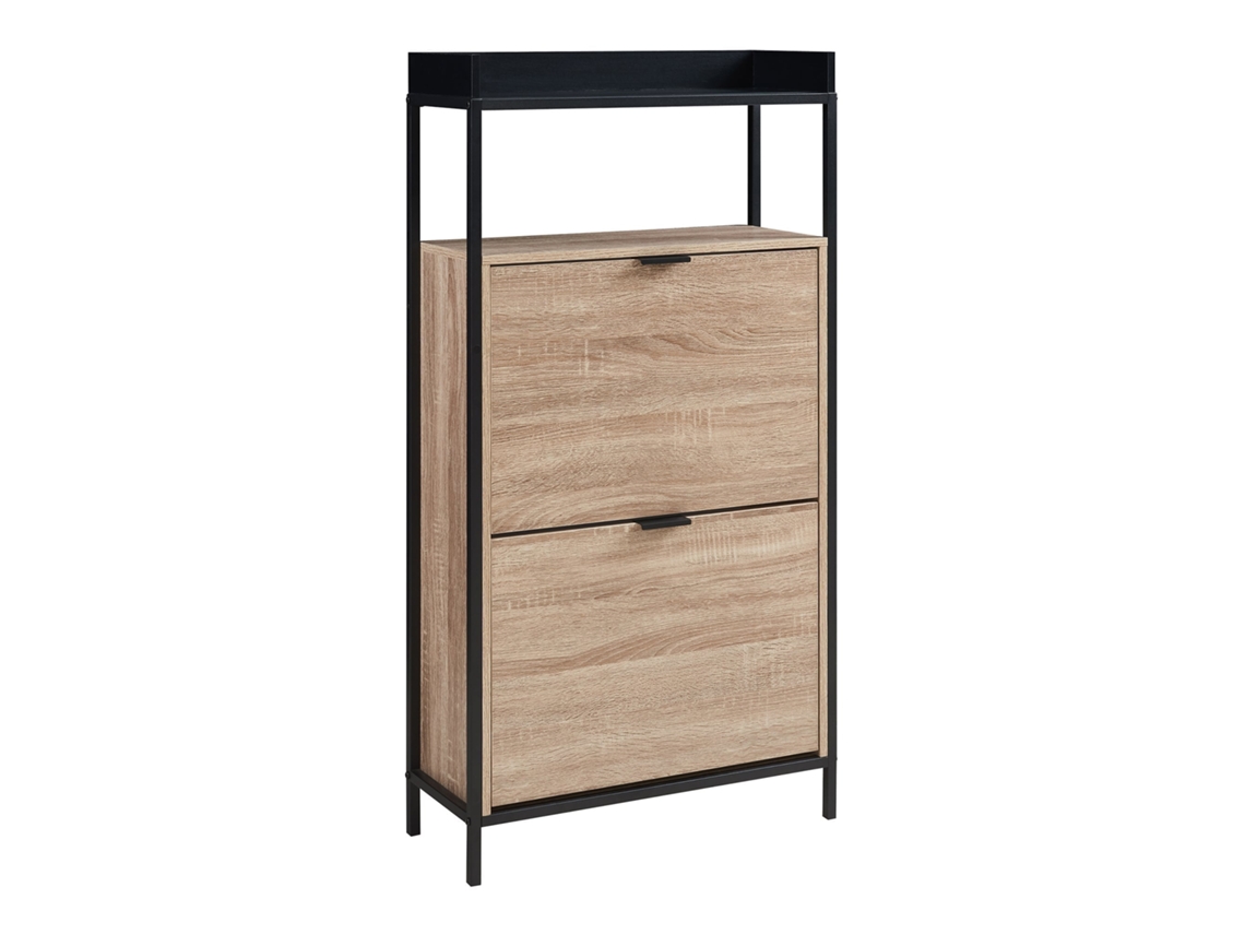 Sapateira Belana com 2 abas para 8-12 pares 116x60x24 cm preto/carvalho EN.CASA