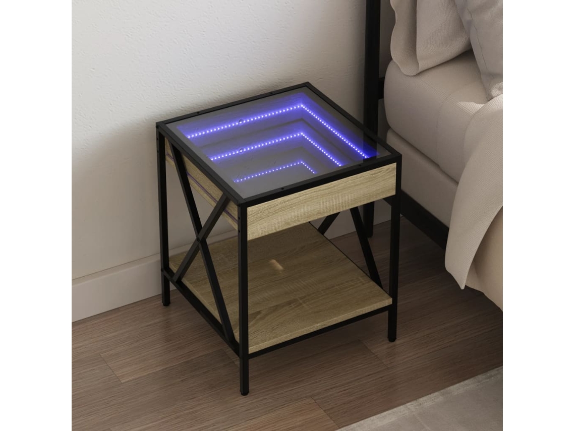 Vidaxl Mesa De Cabeceira C/ Led Infinity 40x40x49 Cm Carvalho Sonoma