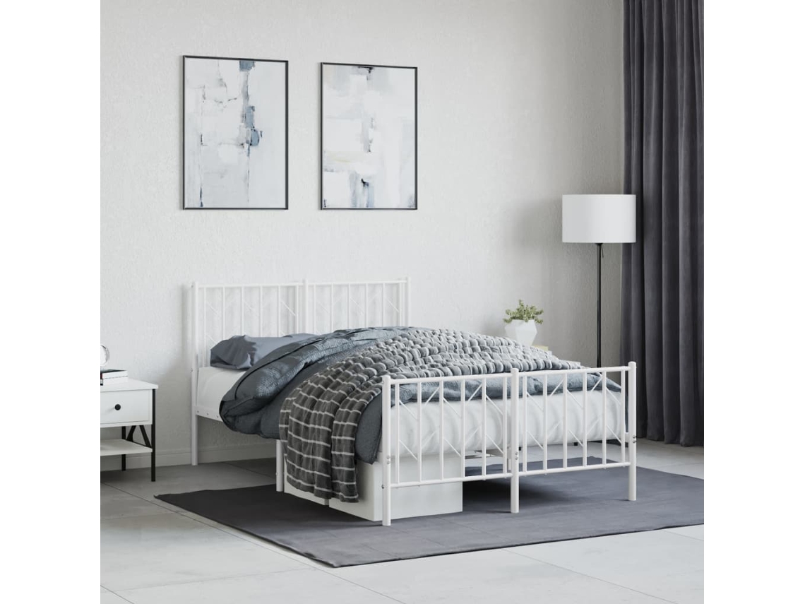 Vidaxl Estrutura De Cama Com Cabeceira E Pés 120x190 Cm Metal Branco