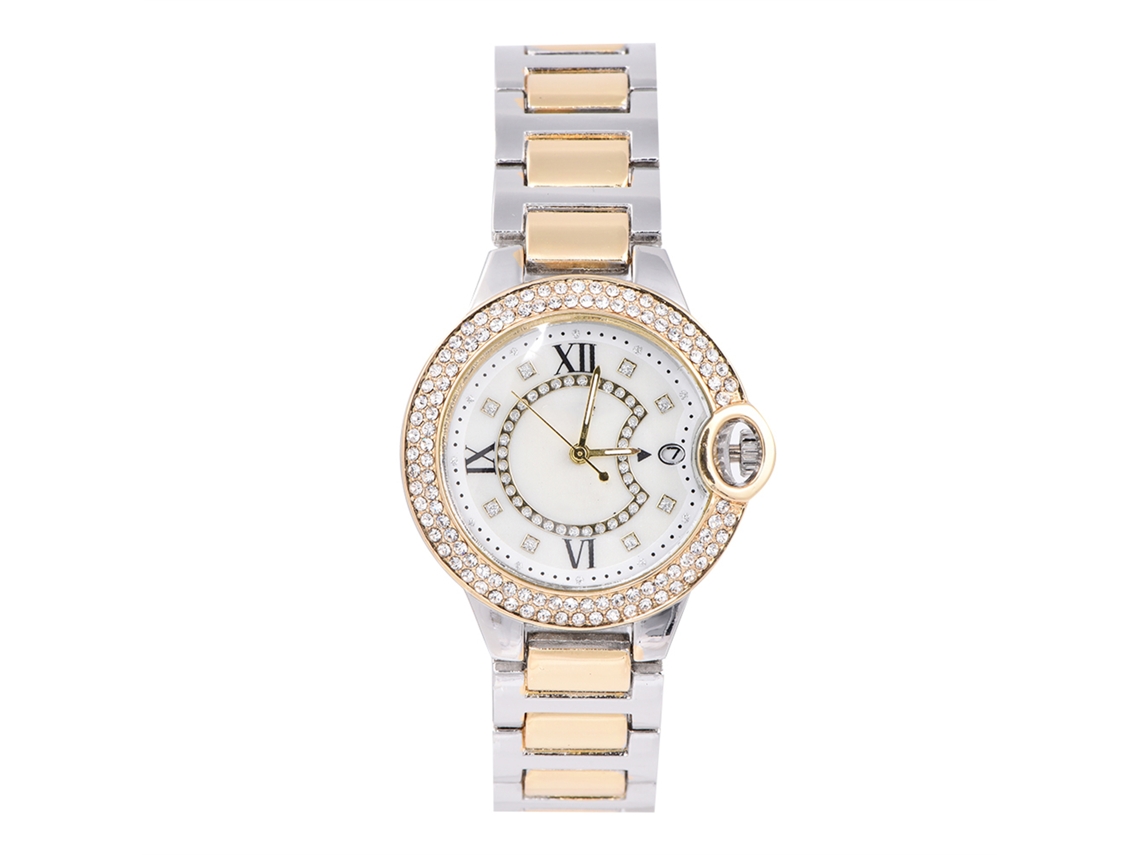 Relógio de Pulso Feminino com Strass Pulseira de Liga Analógico Moda Presente Prata Ouro