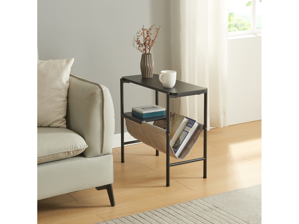 Mesa de Apoio Samnanger com Porta-Revistas em Aço 60X28X53Cm Preto [EN.CASA]