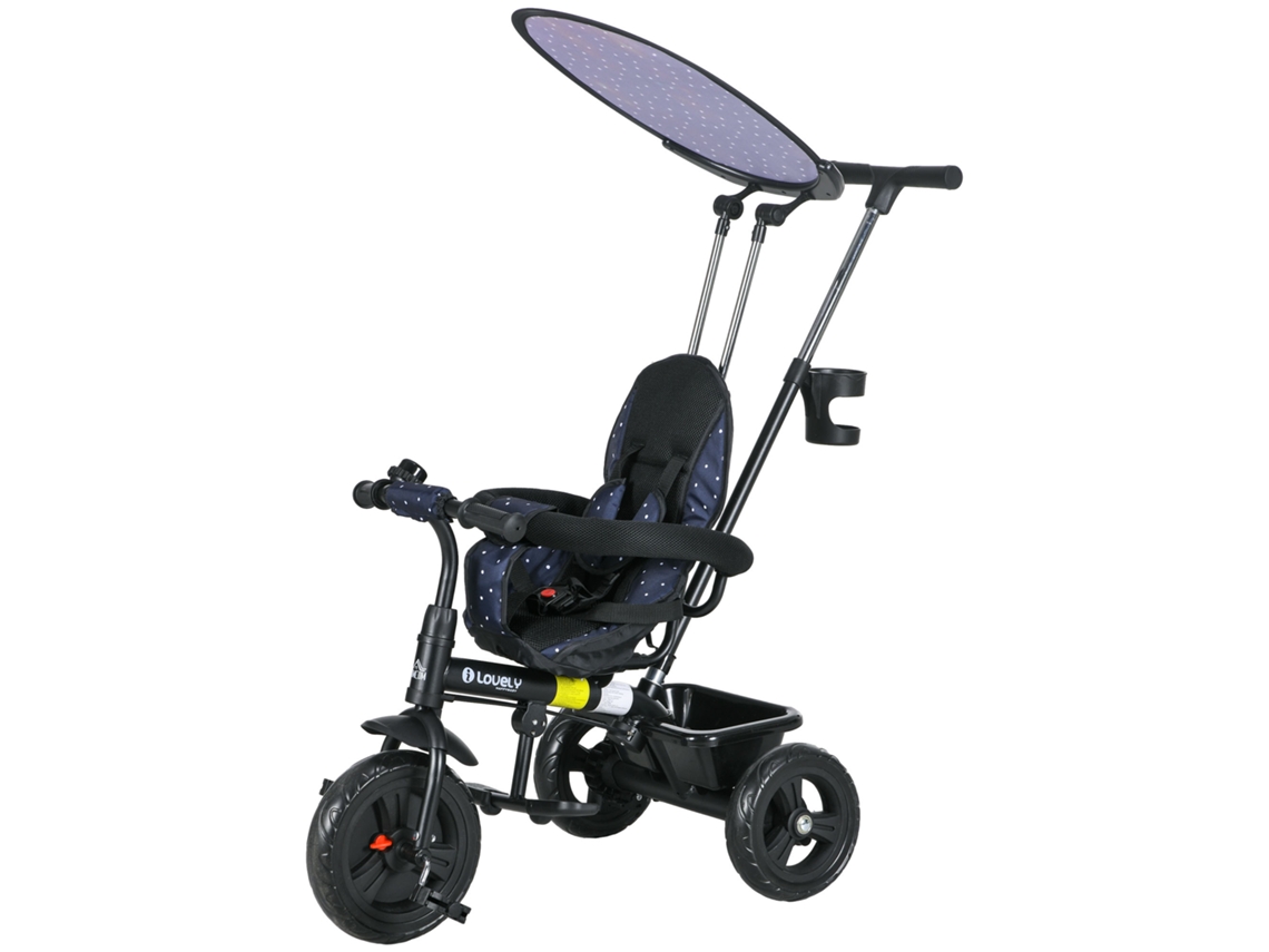 Triciclo Infantil 6 Em 1 Com Barra, Teto, Cinto, Cesto 1 5 Anos Azul Escuro