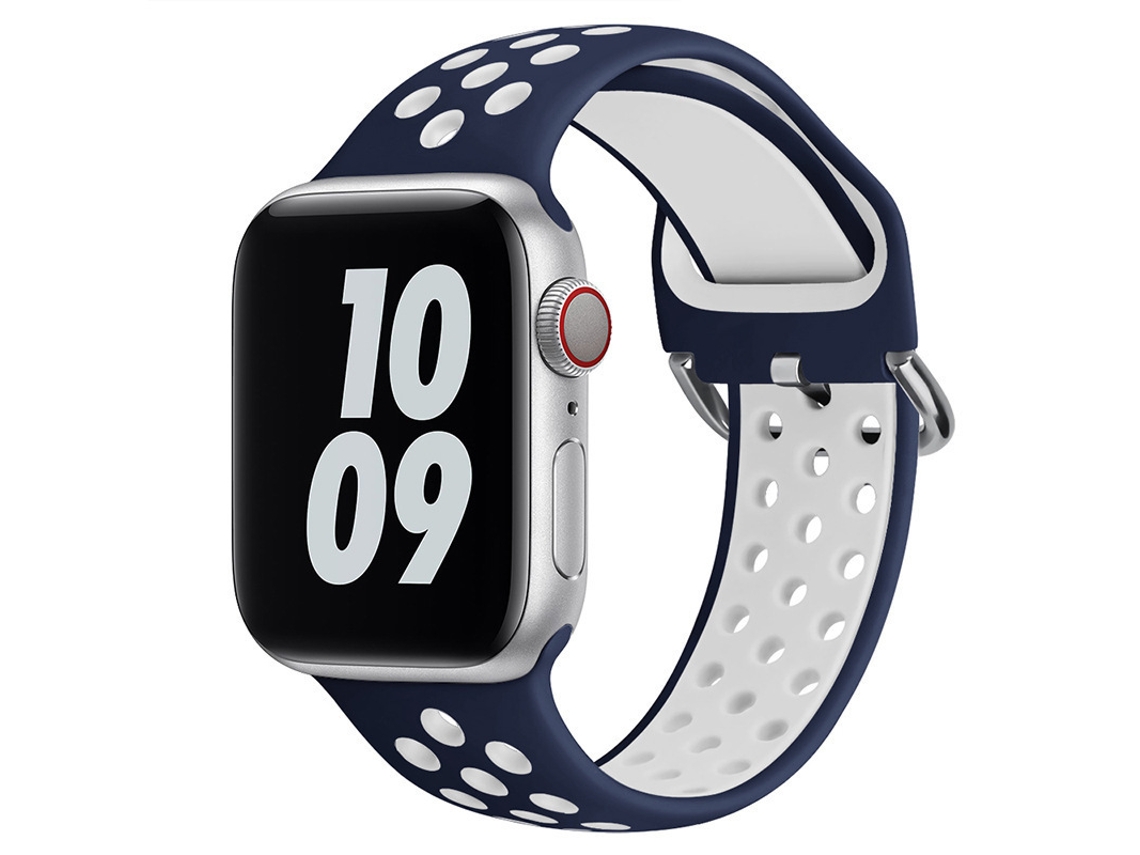 Pulseira de Silicone Halinuia para Apple Watch Series 10/11 , Design Esportivo Respirável. Azul Branco (38 42 Mm)