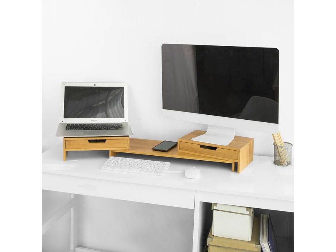 Suporte Para Monitor Sobuy O Suporte Para Monitor Com 2 Compartimentos, Madeira Bbf04 N Brilvibera
