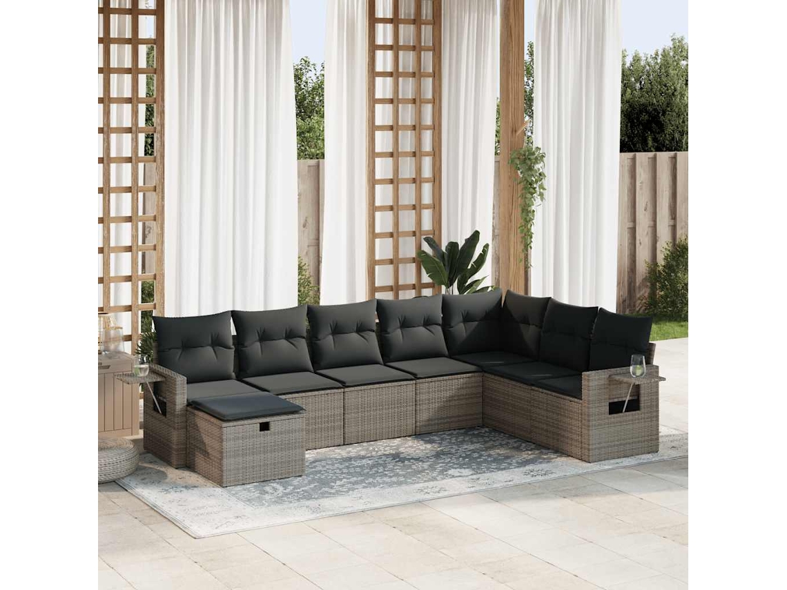 Vidaxl 8 Pcs Conjunto Sofás De Jardim C/ Almofadões Vime Pe Cinzento