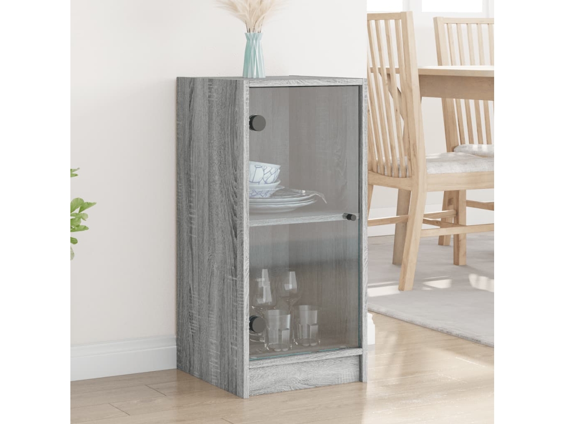 Vidaxl Armário De Apoio C/ Portas De Vidro 35x37x75,5 Cm Cinza Sonoma