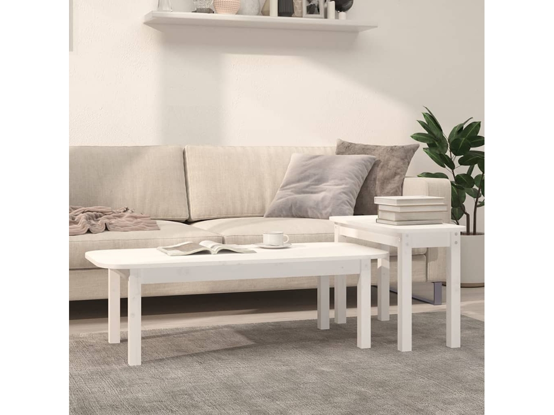 Vidaxl 2 Pcs Conjunto De Mesas De Centro Pinho Maciço Branco
