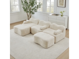 Sofá Modular Boneless Em U Bege Com 2 Puffs E Espuma 32d Alta Densidade
