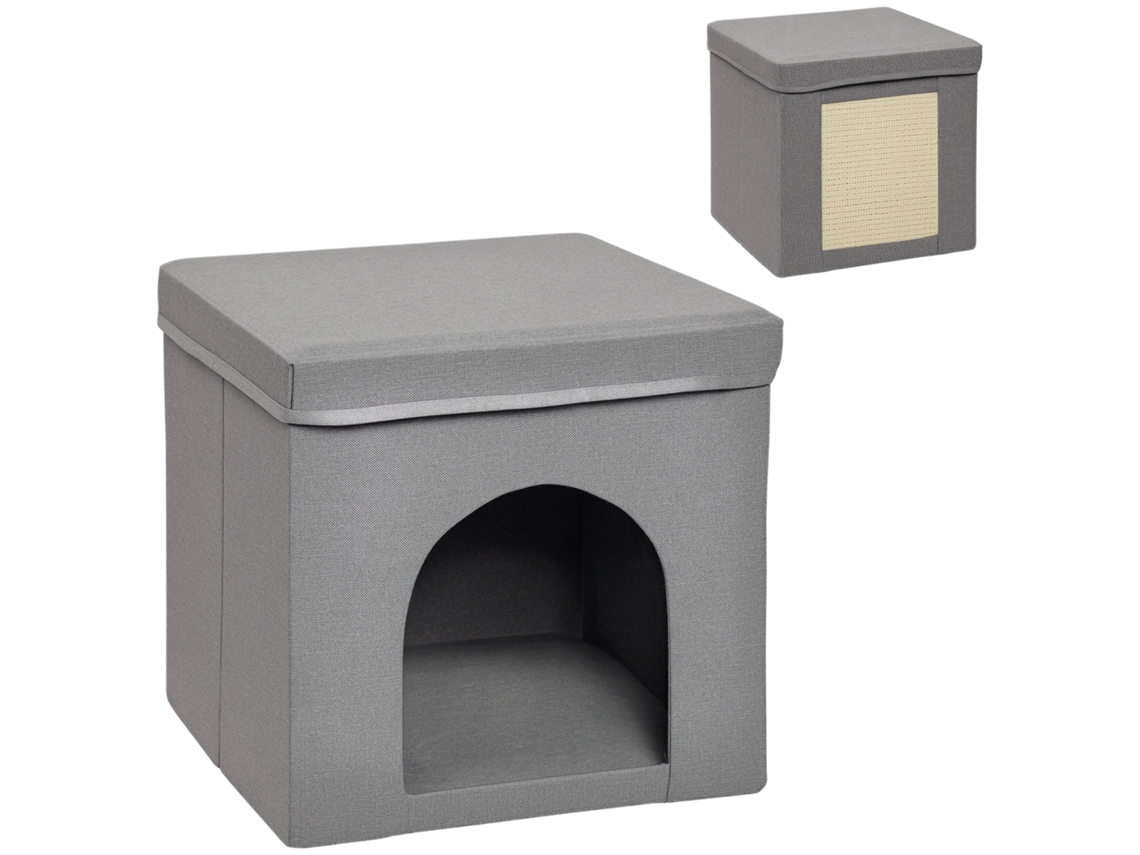 Cubo Dobrável Com Almofada E Tapete Arranhador, 36.5x36.5x36.5cm, Cinzento