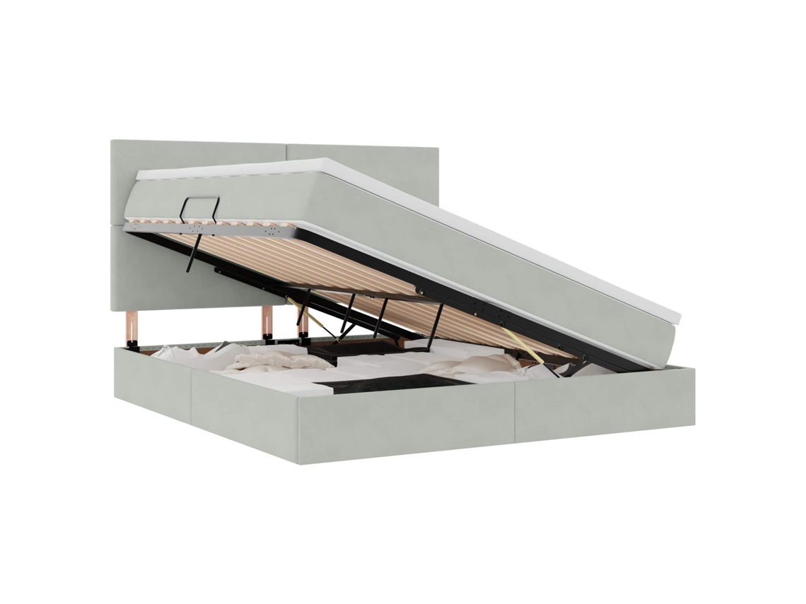 SYFAX™ Cama com Arrumação e Colchão Cinzento claro 160 X 200 Cm Veludo