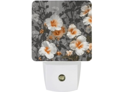 Luminária de parede LED com plugue, acendimento automático, sensor crepuscular automático, flores de hibisco.