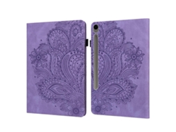 Capa de couro com estampa de pavão Hengrongshen e porta-cartões para Samsung Galaxy Tab S10 Fe Roxo
