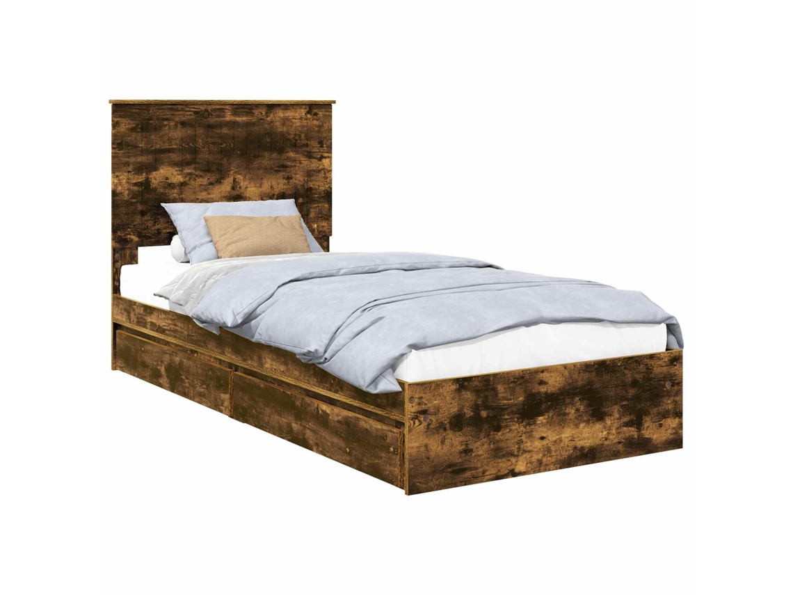 Cama com Armazenamento com Gaveta Carvalho Defumado 90x190 cm MAISON EXCLUSIVE