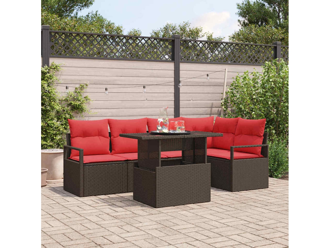 Vidaxl Conjunto De Sofá De Jardim 6 Unid. Castanho Rattan Sintético