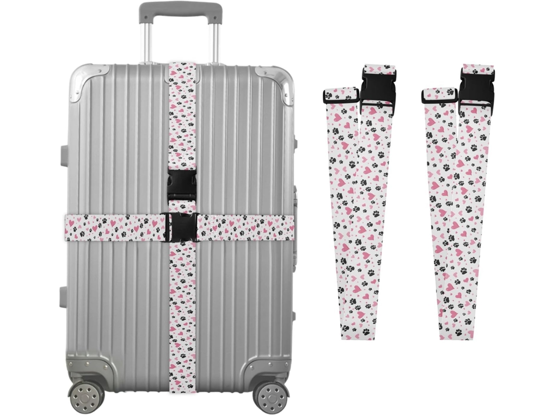 Conjunto De 2 Cintas Bagagem Com Estampa Pegadas Para Malas, Cintas De Viagem, Acessórios Para Cintos, Conector De