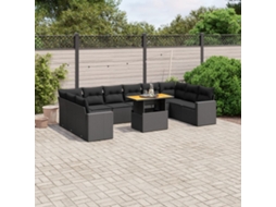 11 Pcs Conjunto Sofás De Jardim C/ Almofadões Vime Pe Preto Dkd Home Decor
