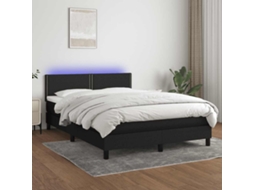 Vidaxl Cama Box Spring C/ Colchão E Led 140x200 Cm Tecido Preto