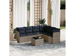Vidaxl Conjunto De Sofá De Jardim Com 7 Peças E Almofadas Em Rattan Sintético Cinza