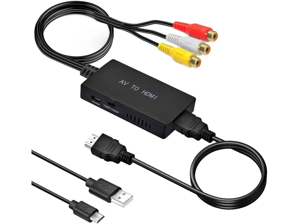 Conversor Adaptador 1080p Rca Av Composite Cvbs Para Hdmi Com Cabo Hdmi Incluído Compatível Com Ps2/ps3/xbox/snes/n64/ Pal/ntsc, Plug Play Yizhood