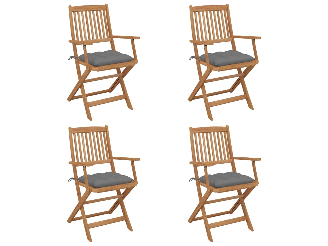 Cadeiras De Jardim Dobrãveis C/ Almofadãµes 4 Pcs Acãcia Maciã§a DKD HOME DECOR