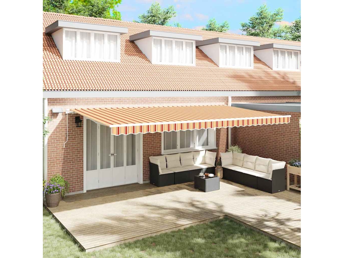 Vidaxl Toldo Retrátil Amarelo E Laranja 600 × 300 Cm Tecido E Alumínio