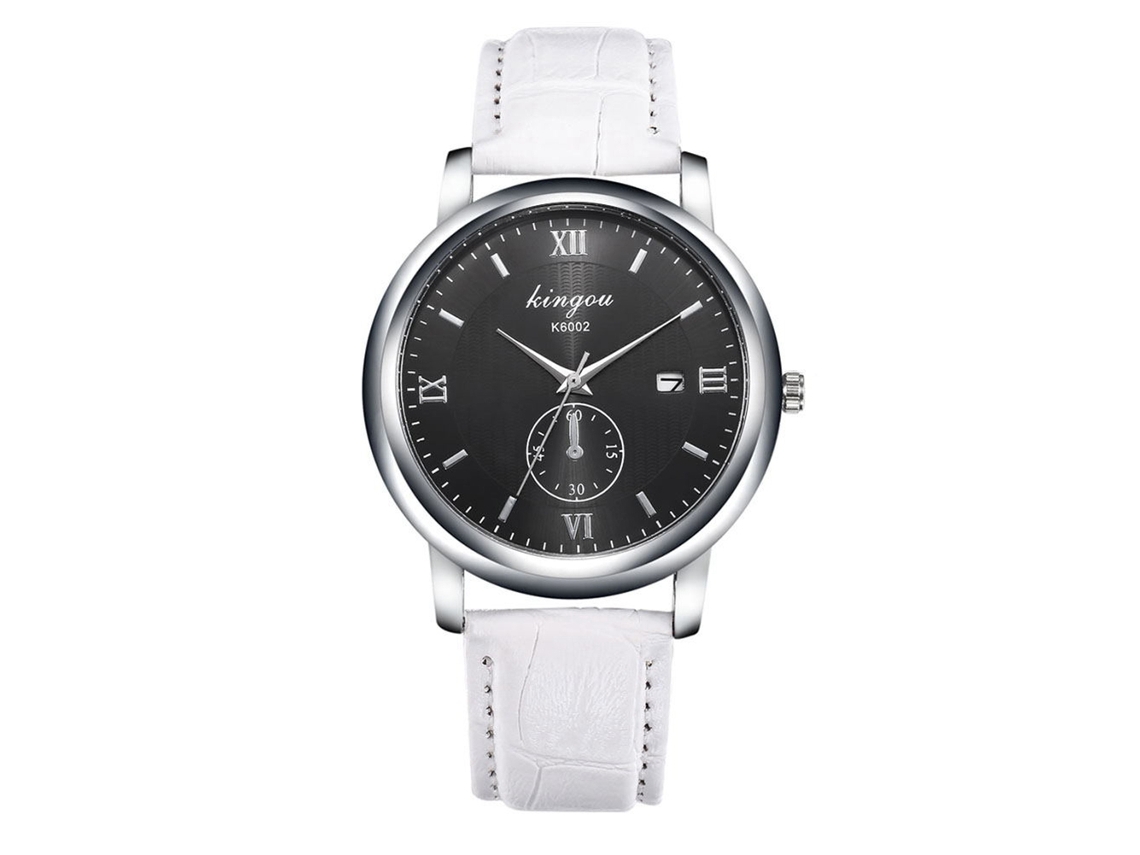 Reloj De Cuero Acero Analógico De Cuarzo Para Hombres Regalo K6002-b Blanco