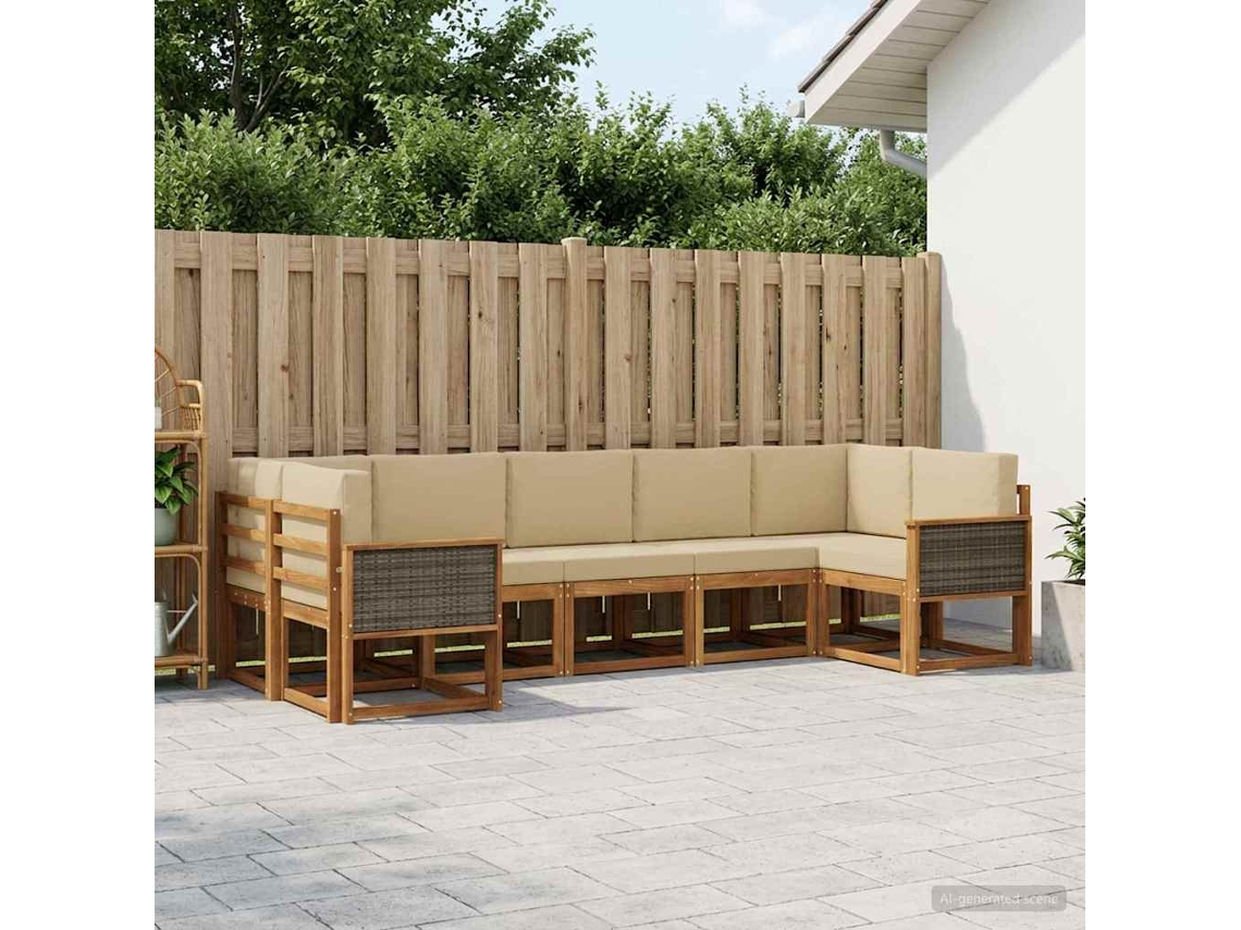 Vidaxl Conjunto De Sofás Para Exterior 7 Unid. Natural E Bege