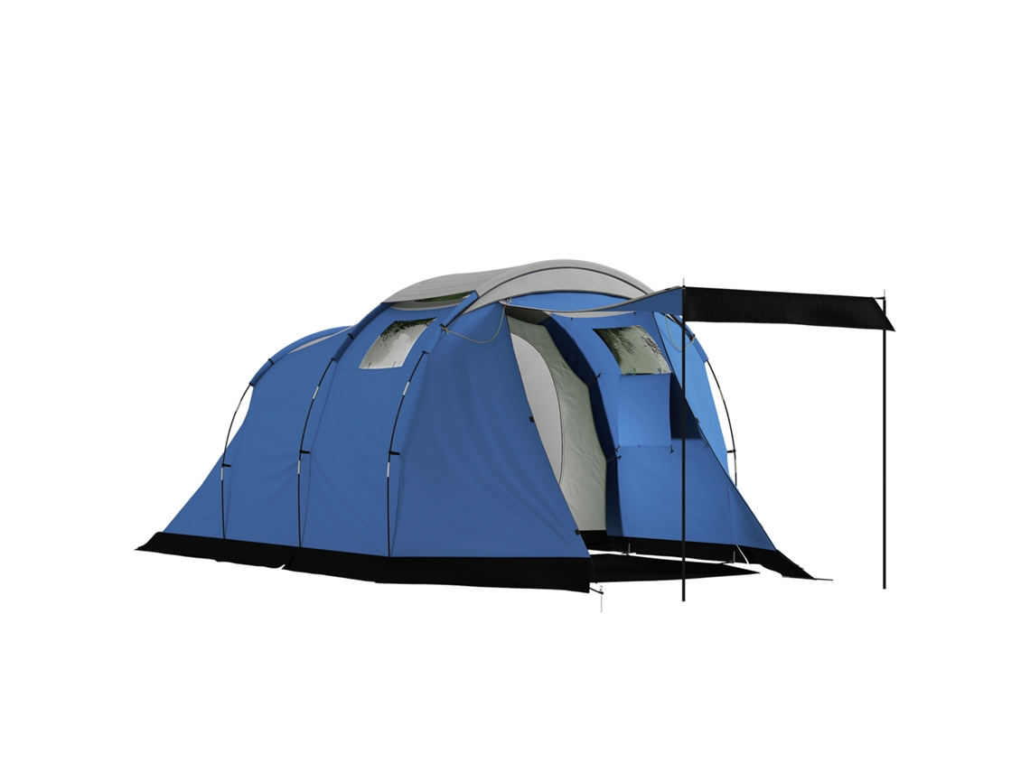 Barraca de Camping em Túnel para 4 Pessoas, Impermeável, 3000mm, 190cm, Azul Escuro