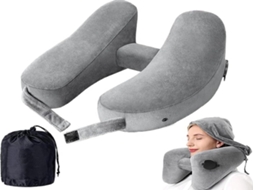Lurelia Almofada Viagem, Ergonómica, Veludo, Removível, Insuflável, Compacta, 12v Carro, Capuz, Máscara Olhos, Avião