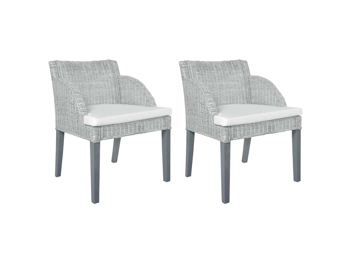 Vidaxl Cadeiras De Jantar Com Almofadões 2 Pcs Vime Natural Cinzento