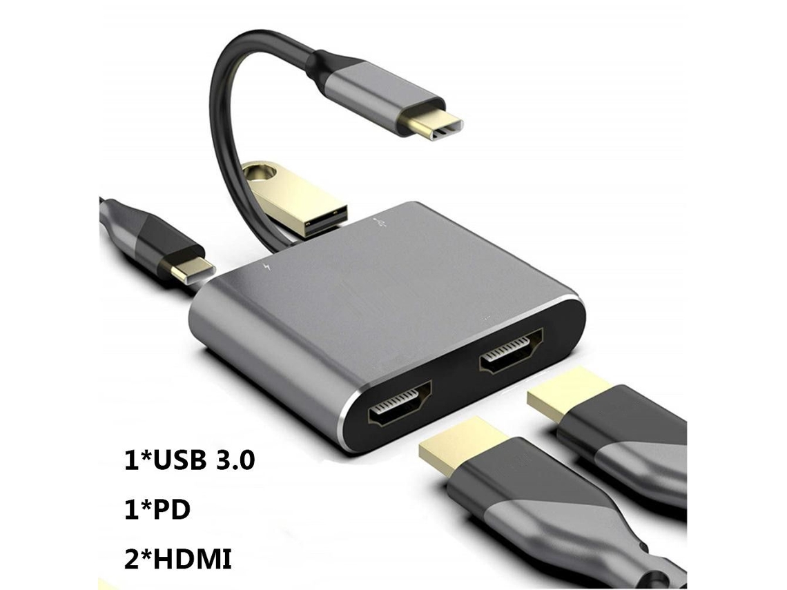 Adaptador Hd 4 Em 1 Usb 3.0 Tipo C Para Hub Usb C Hdmi Duplo, Estação De Encaixe E Expansão De Tela SUNNY SPACES
