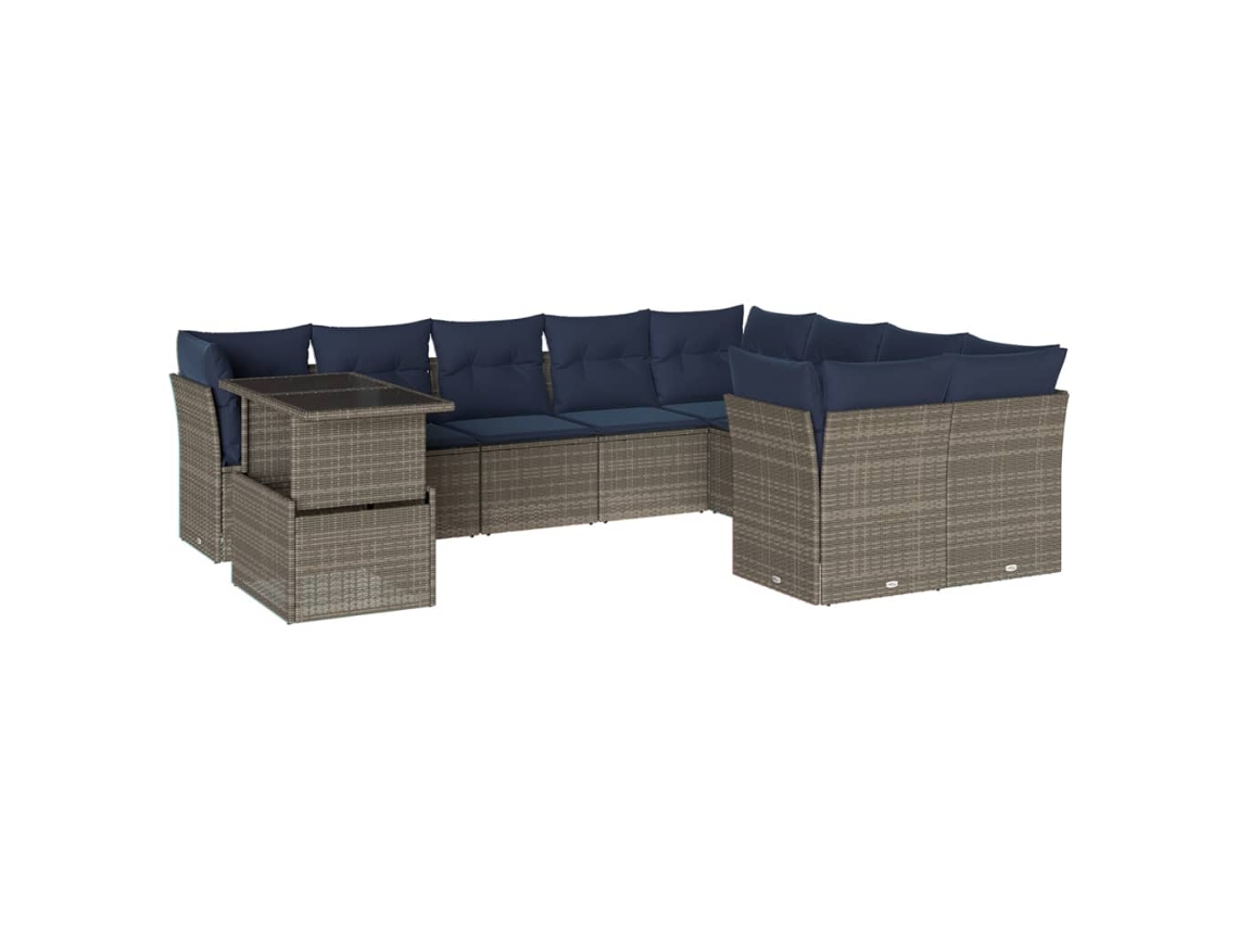 Conjunto de Sofá de Jardim, 10 Peças, Almofadas, Rattan Cinza MAISON EXCLUSIVE