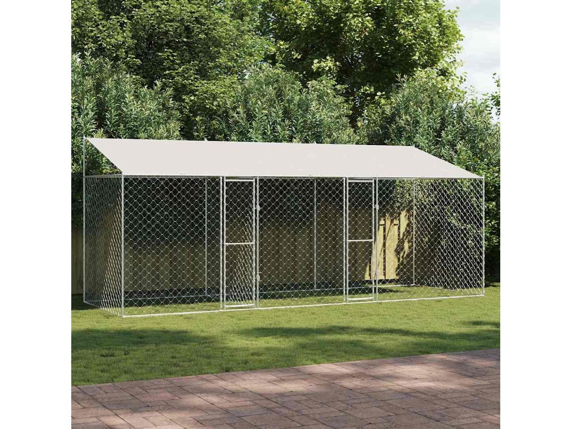 Vidaxl Gaiola Para Cachorro Com Telhado Prateado 600 X 200 X 256 Cm