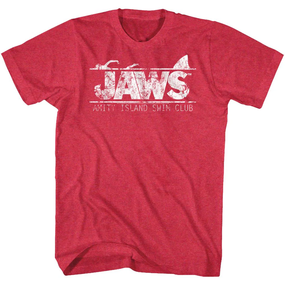 Unisex Adult T-shirt Rockinstone Jaws Movie Swim Club Heather Red Sizem
