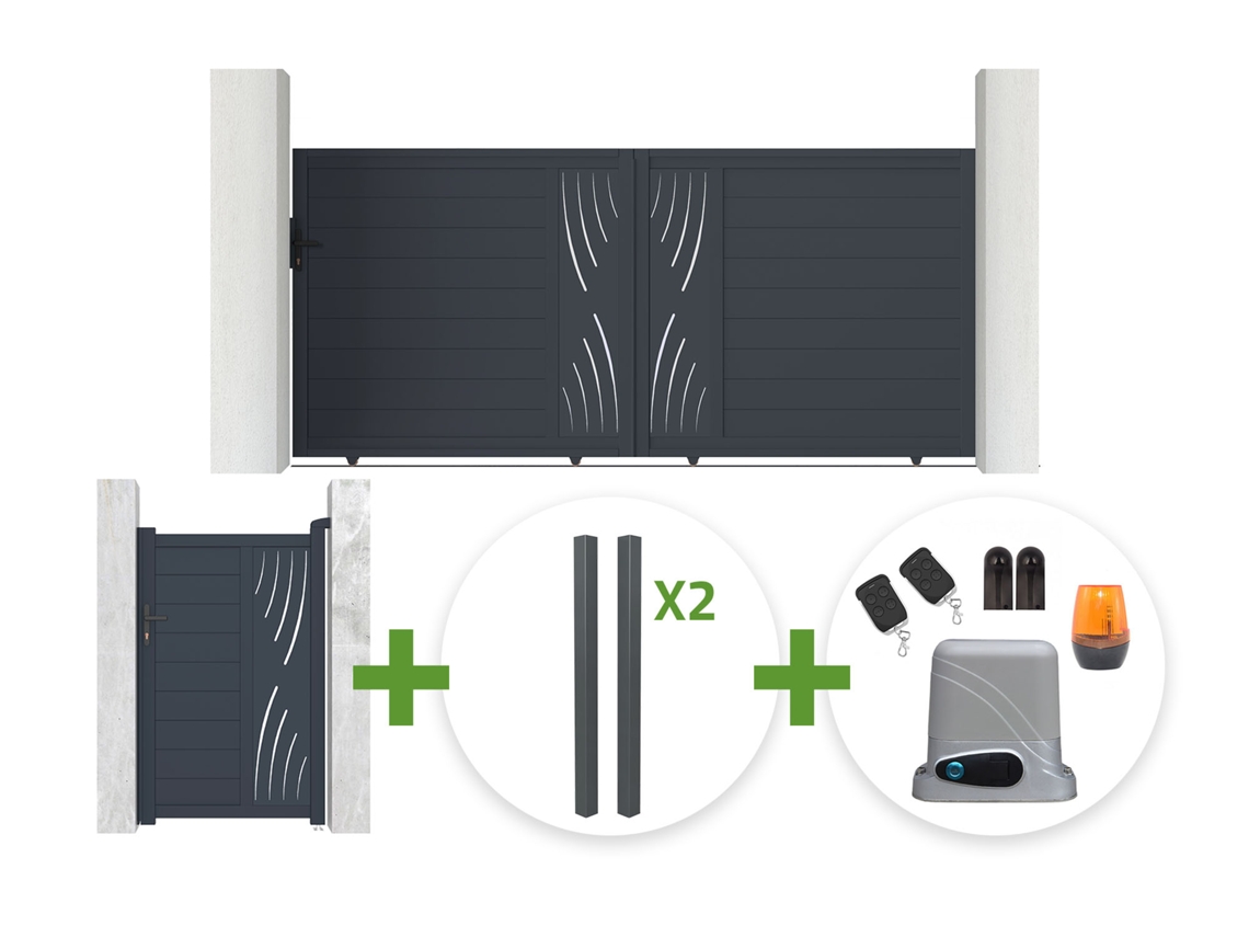 Kit Portaoo Deslizante Veleta 3,5 X 1,60 M Com Portaoo Social 1 X 1,60 M + 4 Postes + Motor Tanker C600