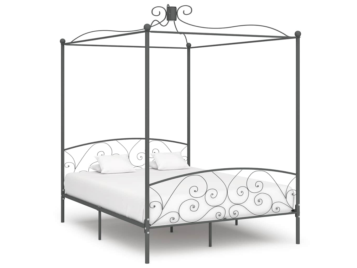 Vidaxl Estrutura De Cama Com Dossel 180x200 Cm Metal Cinzento