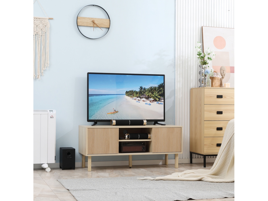 Suporte Para Tv Para Televisores De Até 50 Polegadas, Com 2 Portas De Correr E 2 Prateleiras Abertas Com Sistema - 115 X 40 X 49 Cm