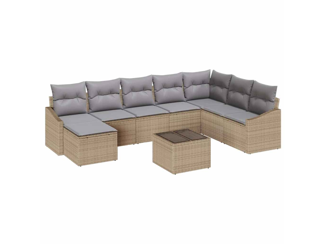 Conjunto 9 Conjunto De Sofá De Jardim Vidaxl Bege Vime Pe (288,5 X 178,5 X 85 Cm)
