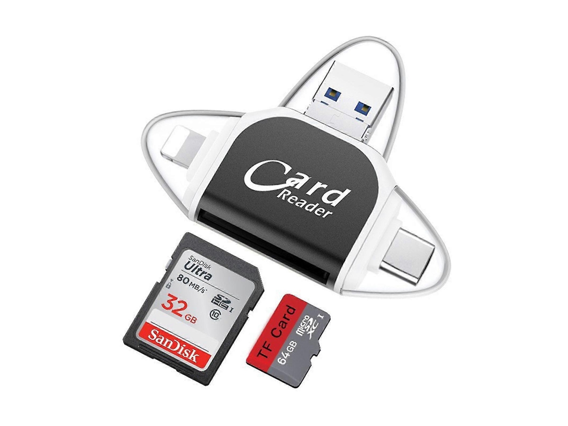 Leitor De Cartão Sd 4 Em 1 Com Adaptador Micro Tf Para Visualizar Fotos E Vídeos Da Câmera No Windows, Mac, Iphone E Android. Aquaforge