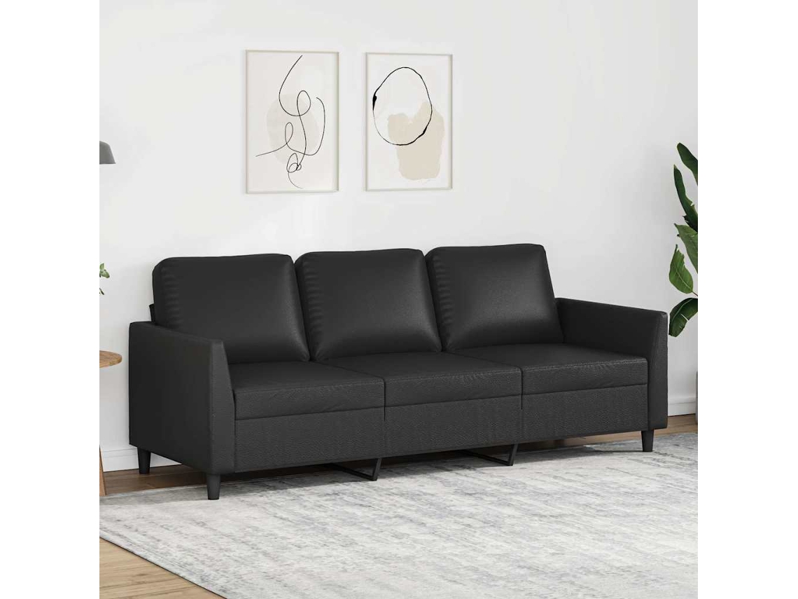 Vidaxl Sofá De 3 Lugares 180 Cm Couro Artificial Preto
