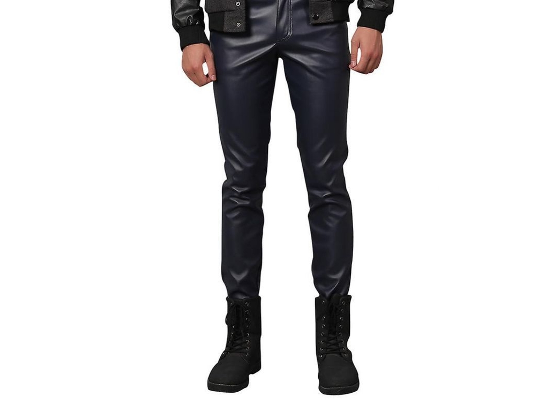 2026-calças De Couro Casual Masculino De Tamanho Médio Retas Slim De Cor Sólida Cbe Ue 35 Azul Marino