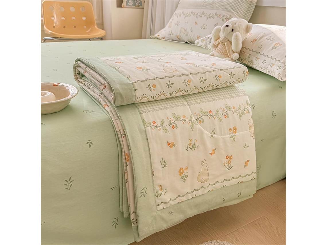 Colcha Acolchoada Fansu 3 5 Tog Capa de Cama Edredom para Ar Condicionado Enchimento Algodão Rosa e Verde Sofá