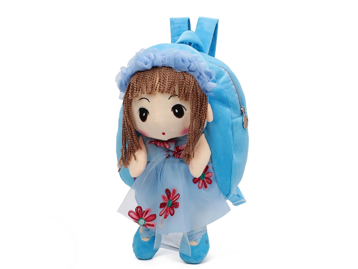 Mochila de Peluche Infantil Menina Fada Flor Cartoon Moda Azul para Meninas Linda Bolsa de Peluche