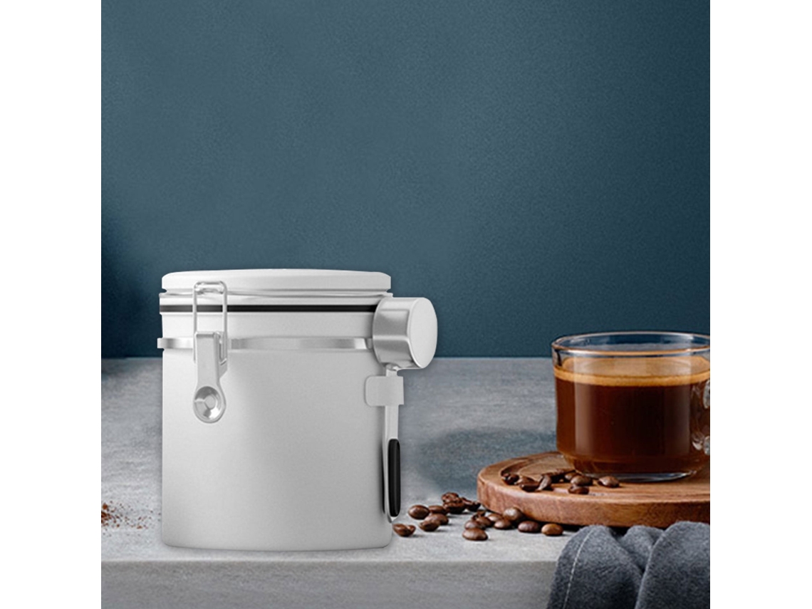 Canister De Café 1.5l Em Aço Inox - Recipiente Hermético Com Marcador De Data E Colher Para Grãos E Chá